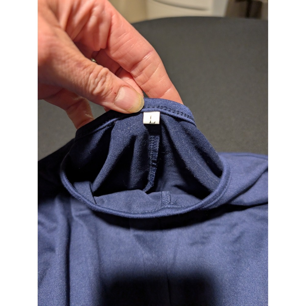 Navy Blue Spaghetti Strap Romper with Pockets Size Large Stretch Knit - Picture 3 of 6